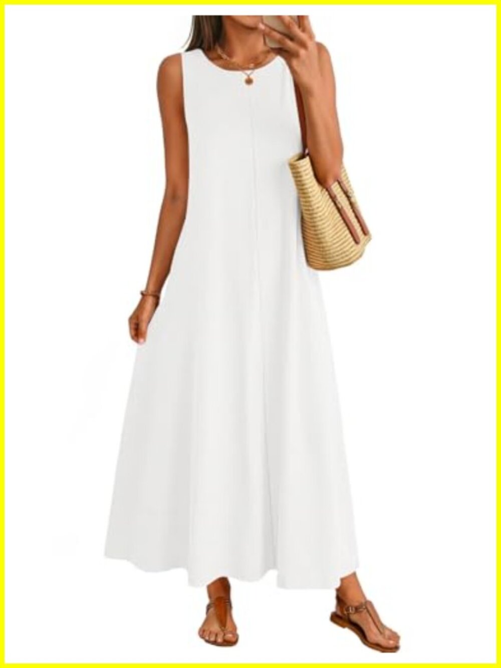 Women's Cotton Maxi Dress Sleeveless Crewneck Summer Casual